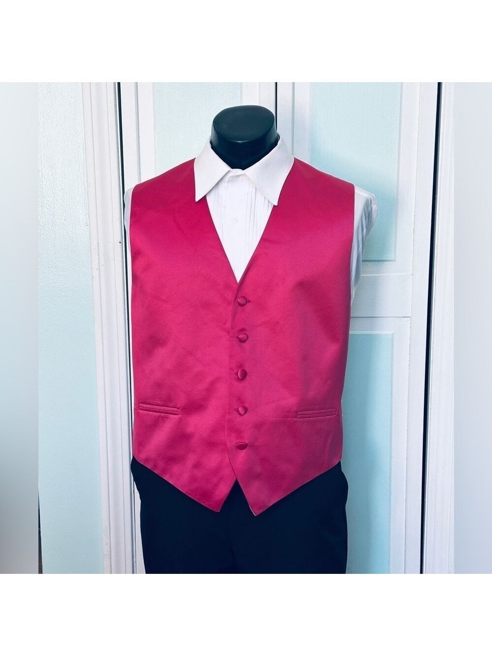 Watermelon Hot Pink Fuchsia Satin Closed Back Vest Wedding Prom Men’s L Large